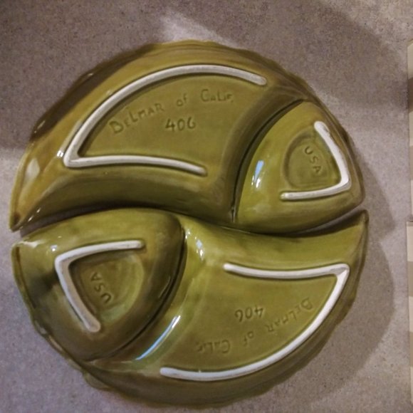 Vintage Belmar of California Divided 2-Piece Green Chip & Dip Relish Tray #406 - Picture 6 of 6